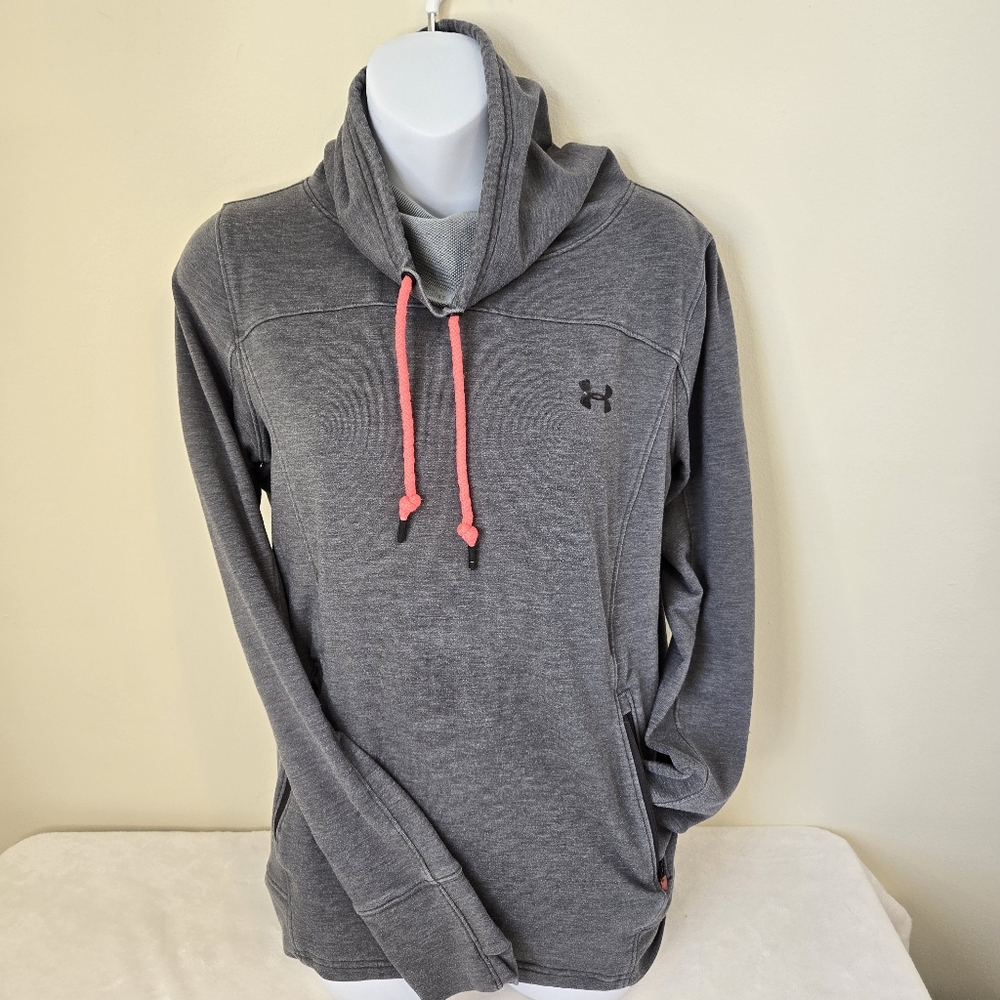 Under Armour Gray Pullover Hoodie with Pink Drawstrings